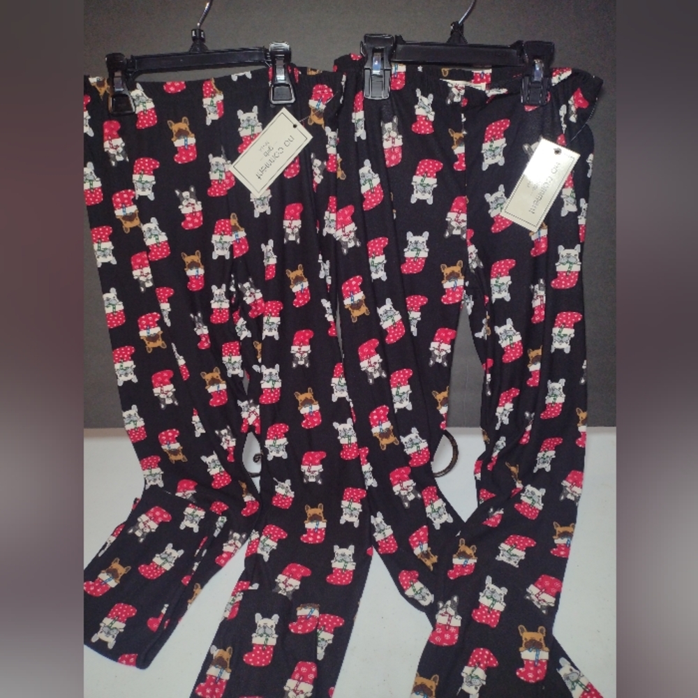 No comment girls Christmas  leggings with dog